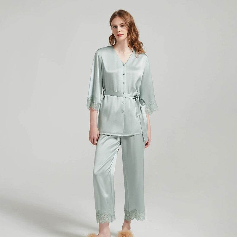 Silk Pajamas - V Neck Long Pants Elegant Loungewear - LANI SILK 