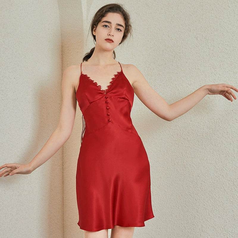 Silk Nightgown - Open Back High End Short Sleepwear - LANI SILK 