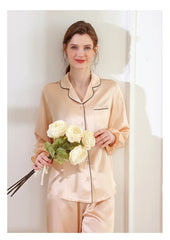 Silk Pajamas - Ruched Sleeves Elegant Casual Loungewear