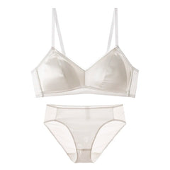 Silk Bra Set Thin Mold Cup Wire-Free Underwear White & Black