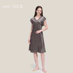 Silk Nightgown - Short Sleeve V Neck Sexy Sleep Dress