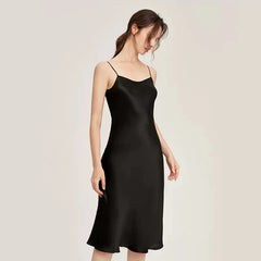 Silk Dress Homewear Sexy Sling Solid V Neck Skin-friendly Night Skirt