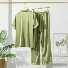 Silk Pajamas - Short Sleeve Turn Down Collar Nightwear 