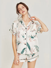 Silk Pajamas - Floral Print Long Sleeve Two Piece Sleepwear 2025