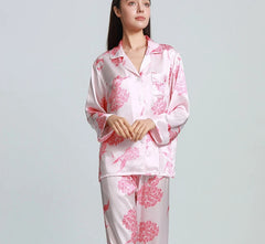 Silk Pajamas Printed Female Summer Long-sleeved Home Suit