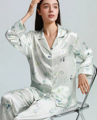 Silk Pajamas Printed Female Summer Long-sleeved Home Suit