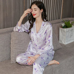 Silk Pajamas - 100% Real Print Long Sleeve Sleepwear