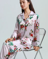 Silk Pajamas Printed Female Summer Long-sleeved Home Suit