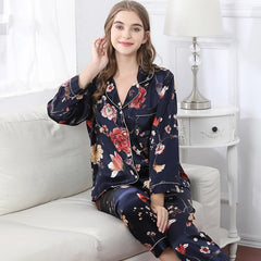 Silk Pajamas - 100% Real Print Long Sleeve Sleepwear