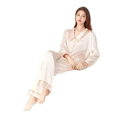 Silk Pajamas Women Long Sleeve Pants French Embroidery Sweet Homewear