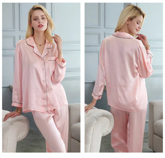 Silk Pajamas - Women's Long-Sleeve Set With Pockets