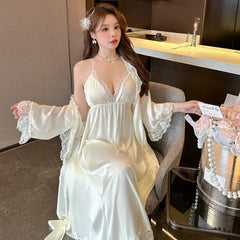 Silk Dress Satin Suit Lace Nightdress Kimono Sleepwear Lady