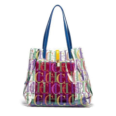 Tote Bag Bucket Large Capacity Transparent Material Letter Crossbody