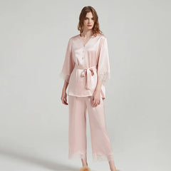 Silk Pajamas - Sleeves Long Pants Elegant Homewear