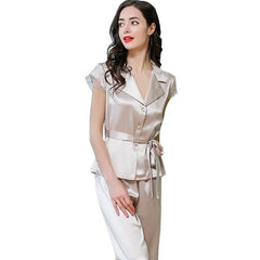 Silk Pajamas Set Women Nightwear Satin V Neck Short Sleeve Sleepwear