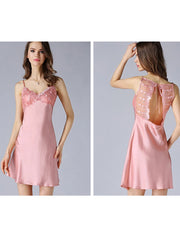 Silk Nightgown Feminine Lace Suspenders Skin-friendly High-End