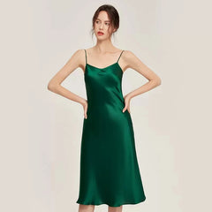 Silk Dress Homewear Sexy Sling Solid V Neck Skin-friendly Night Skirt