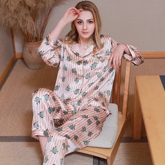 Silk Pajamas - 100% Real Print Long Sleeve Sleepwear