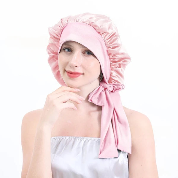 Silk Bonnets 100% Pure Large Sleeping Cap Care with Elastic Tie Curly