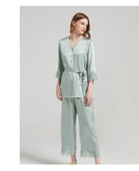 Silk Pajamas - Sleeves Long Pants Elegant Homewear