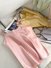 Silk Camisole Sets and Shorts Sleeveless Chic Summer Solid Camisoles