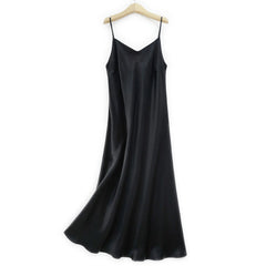 Silk Dress Elegant Women Strap Solid Color Simplicity