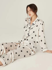 Silk Pajamas - Wave Dot Print Long Sleeve Set