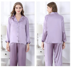 Silk Pajamas - Women's Long-Sleeve Set With Pockets