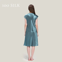 Silk Nightgown - Short Sleeve V Neck Sexy Sleep Dress