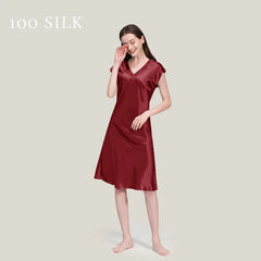 Silk Nightgown - Short Sleeve V Neck Sexy Sleep Dress