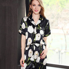 Silk Pajamas - Summer Short Sleeve Top Floral