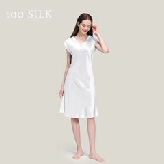 Silk Nightgown - Short Sleeve V Neck Sexy Sleep Dress