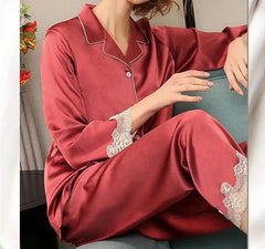 Silk Pajamas Genuine Women Fashion Elegant Lace Satin Sleepwear