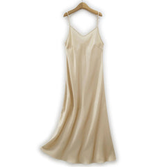 Silk Dress Elegant Women Strap Solid Color Simplicity