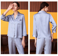 Silk Pajamas - Women's Long-Sleeve Set With Pockets