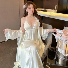 Silk Dress Satin Suit Lace Nightdress Kimono Sleepwear Lady