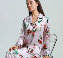 Silk Pajamas Printed Female Summer Long-sleeved Home Suit