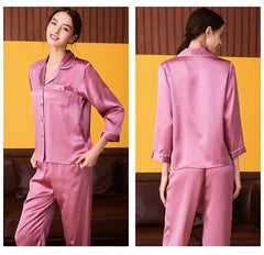 Silk Pajamas - Women's Long-Sleeve Set With Pockets