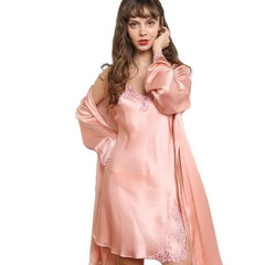 Silk Nightgown - Sexy Lace Long Sleeve French Robe - LANI SILK 