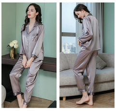 Silk Pajamas - Women's Long-Sleeve Set With Pockets