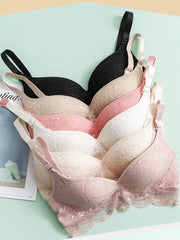 Silk Lace Bra Push-Up 100% Natural Silk Wire-Free Thin Padding White & Pink