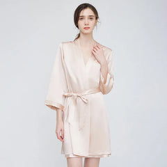 100% Real Silk Sleepwear – Elegant V-Neck Robe & Sexy Nightdress Set