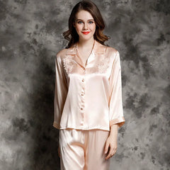 Silk Pajamas Women's Mulberry Spring Autumn Service Long-Sleeved