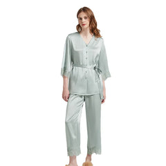 Silk Pajamas - Sleeves Long Pants Elegant Homewear