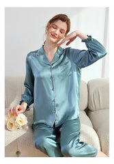 Silk Pajamas - Ruched Sleeves Elegant Casual Loungewear