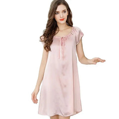 Silk Nightgown - Elegant Lace Short Sleeve & Simple Sleepwear