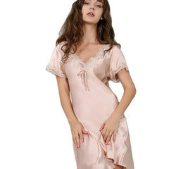 Silk Nightgown - Sexy Sling V Neck Long Sleep Dress