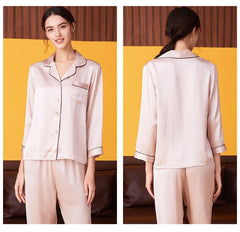 Silk Pajamas - Women's Long-Sleeve Set With Pockets