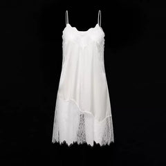 Silk Nightgown - Spaghetti Straps Lace Backless Sleepwear