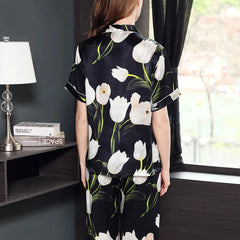 Silk Pajamas - Summer Short Sleeve Top Floral